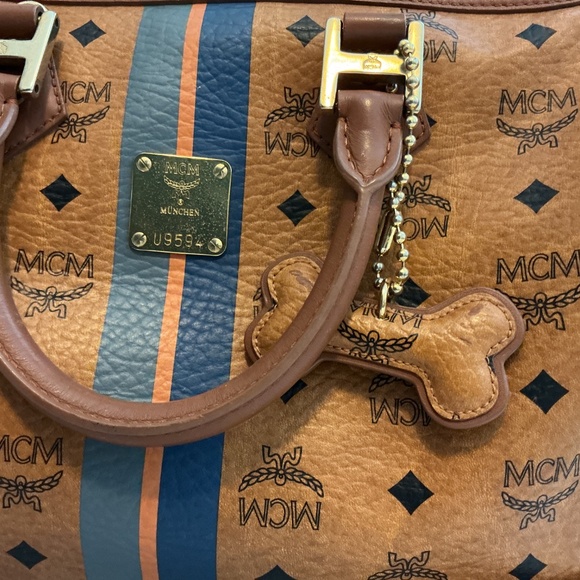 MCM Cognac Visetos Stripe Boston Bag - Picture 2 of 3
